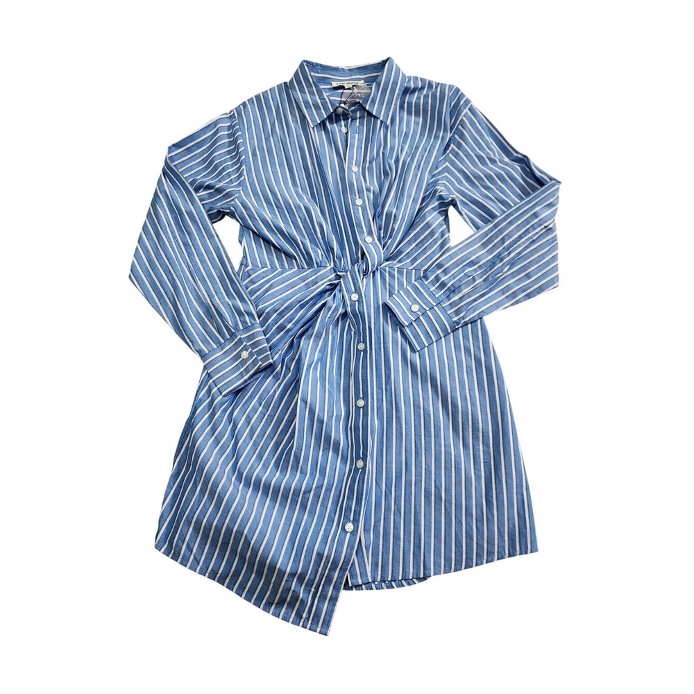 Steve Madden Twist Front Shirtdress Blue White Striped Long Sleeve Cotton M